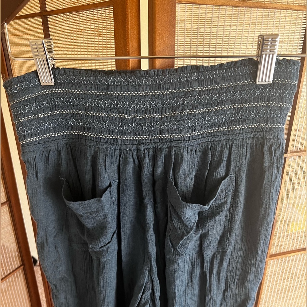 Anthropologie ett:twa slate blue embroidered waistband harem pantaloon pants - Picture 4 of 7